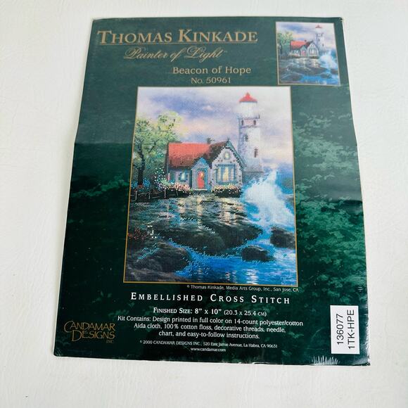 Vintage Thomas Kinkade Beacon Of Hope Embellished‎ Cross Stitch Kit Crafts New - Picture 1 of 5